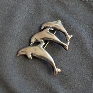 Sterling Silver Dolphin Trio Brooch Pin